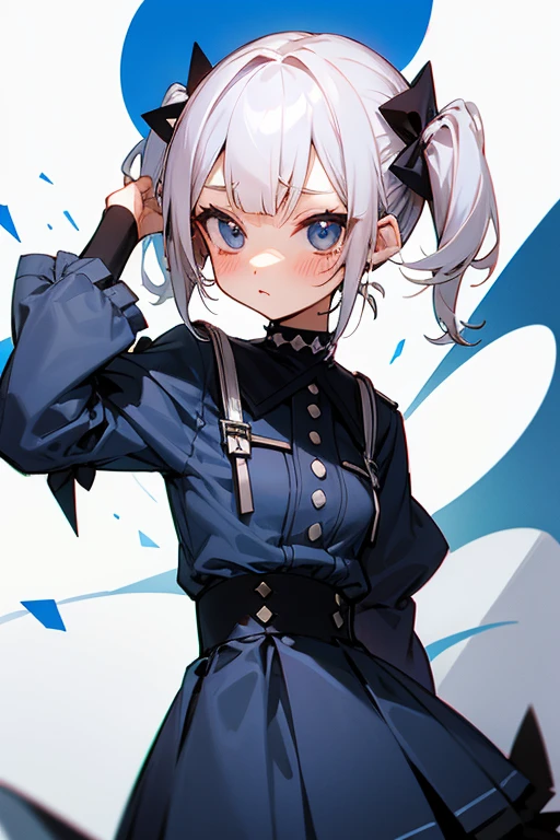 Short white hair, blush, Navy Blue Dress、Punk Fashion、Headbang 2.、Twin tails、sharp、