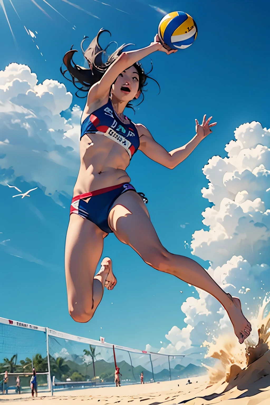 Beach Volleyball、Jump、attack、receive、dynamic、