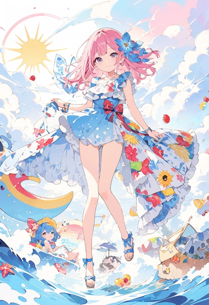Momoko Sakura Style、8K quality、Intense watercolor,, Watercolor splash, Surreal, Avant-garde pop art, Beautiful and expressive paintings, Beautiful artwork illustration, Very colorful tones, wonderful, Cool Beauty, Highest quality、Official Art, Vector art, Stylish design, (((The most beautiful girl))), (Confetti),((Thin legs))、(((Highest quality))), High resolution, ((detailed)), (((Doodle Art)), ((masterpiece)), ((Super detailed)),(((yukata))),,(Sexual)
