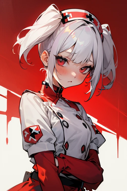 Short white hair, blush, nurse、Punk Fashion、Headbang 2.、Red clothes、Twin tails、sharp、
