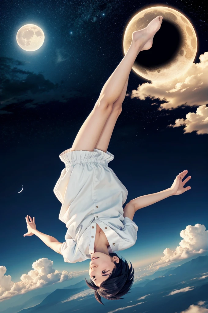 Anime boy falling with moon background