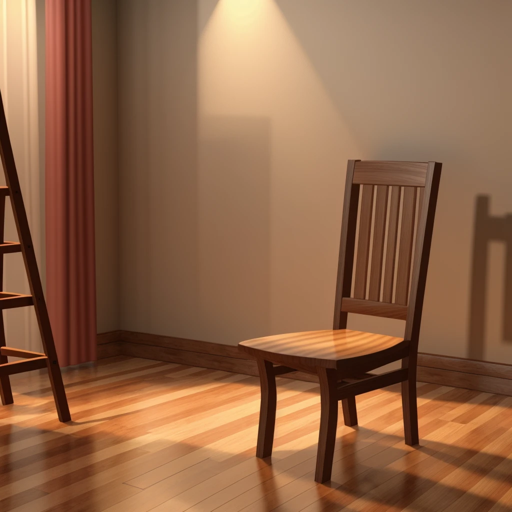 a chair, wood, on the floor, soft smooth lighting, vibrant studio lighting, physically based rendering 

