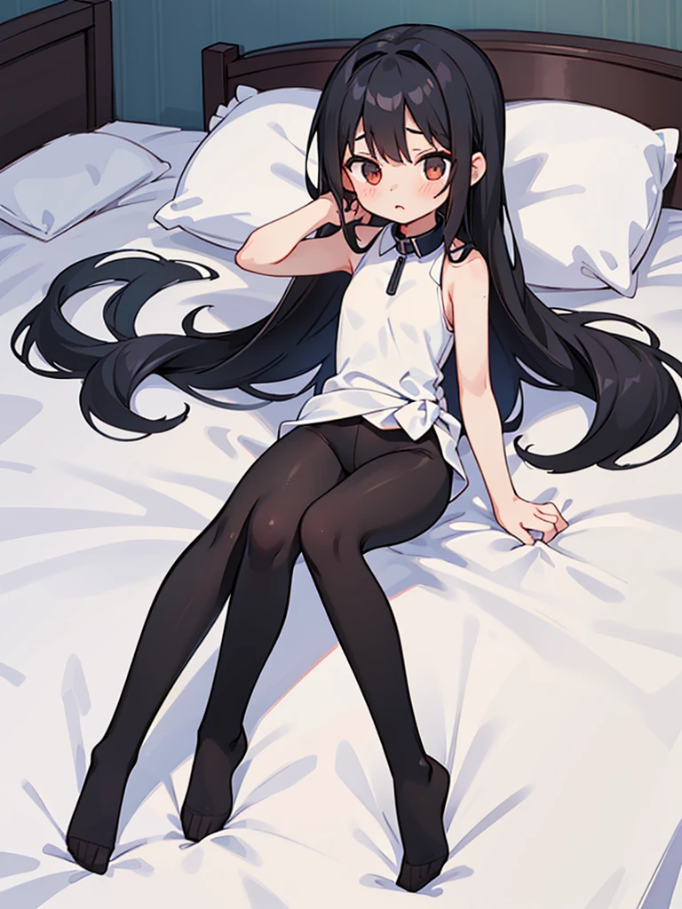 using pantimedies, wavy black hair, piercing look with deep red eyes, average stature, Silky hair with a ponytail hairstyle collected with a red bow with two white lines, has a vagina, has breasts, cup of breasts, small breasts, slim, foreground, Session, sitting in her room, standing in his room, wearing pantyhose, using pantimedies, Picardias, neckline, looking at the viewer, lascivious smile, ((oversized t-shirt)), off the shoulders, without pants, washing machines, thighs, ((White T-shirt)), standing, hands on the hips,, shoes, blush, from below, thighs gorditos, thighs grandes, big ass