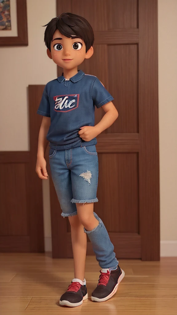 a very happy boy, in full body, , light black hair, brown eyes, full blue jeans, sport jersey, sports shoes, cartoon pixart 3d style, (best quality,4k,8k,highres,masterpiece:1.2),ultra-detailed,(realistic,photorealistic,photo-realistic:1.37),vivid colors,studio lighting,extremely detailed face and body,beautiful detailed eyes,beautiful detailed lips,extremely detailed brown eyes and face,longeyelashes