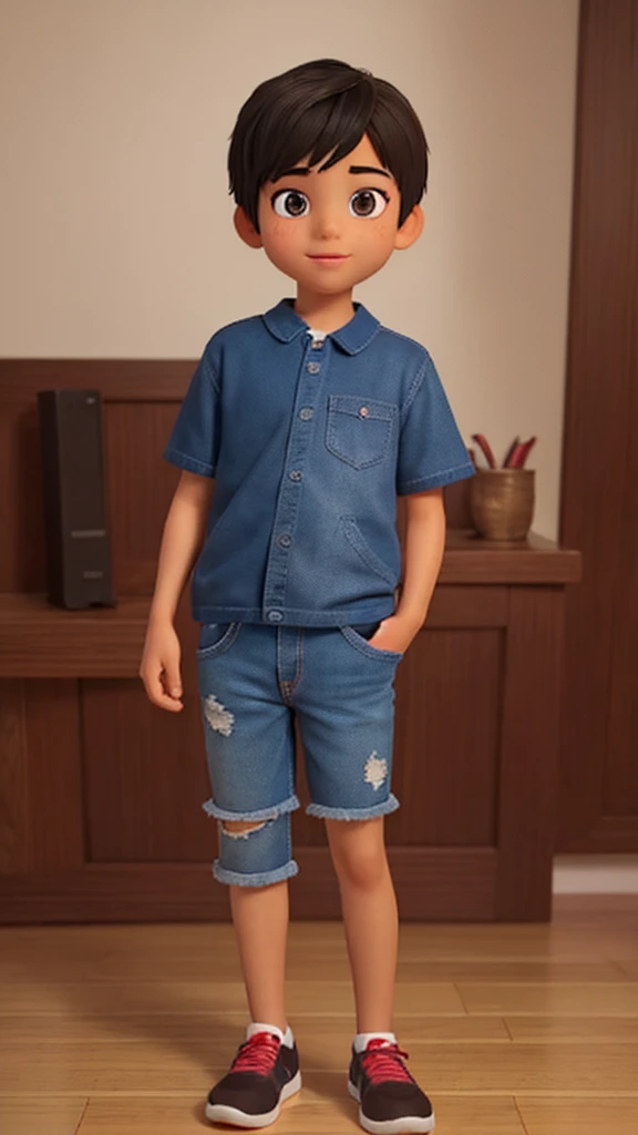 a very happy boy, in full body, , light black hair, brown eyes, full blue jeans, sport jersey, sports shoes, cartoon pixart 3d style, (best quality,4k,8k,highres,masterpiece:1.2),ultra-detailed,(realistic,photorealistic,photo-realistic:1.37),vivid colors,studio lighting,extremely detailed face and body,beautiful detailed eyes,beautiful detailed lips,extremely detailed brown eyes and face,longeyelashes
