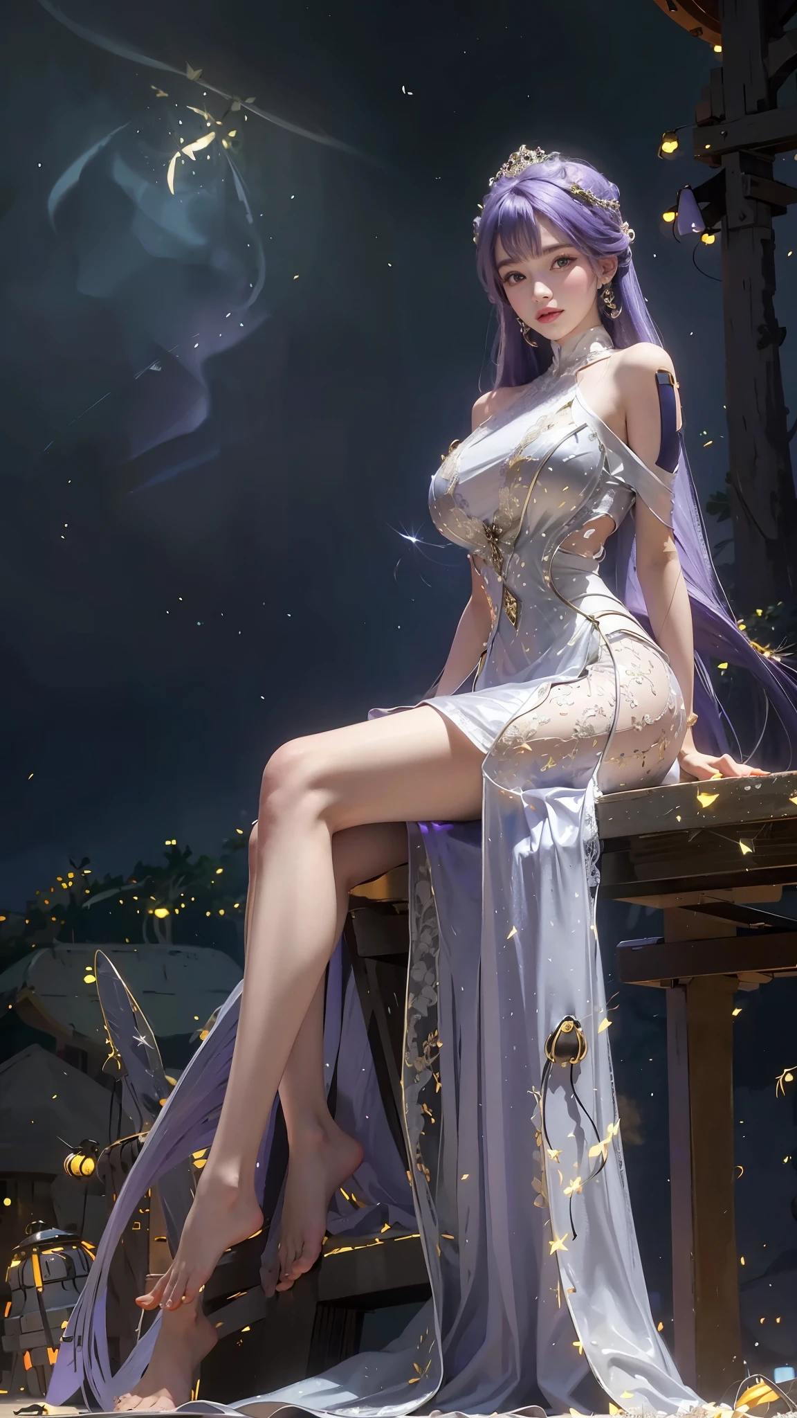 realistic, 1 women, best quality, 12k, HD, long hair, big round breasts, cleavage, ponytail, necklace, jewelry, shorts, short jacket, slim hips, hair tie, yellow eyes, black hair, super detailed, Eye details, hair details, person details, mouth details, face details, breast details, clothes details, hair details, pants details, hand details, whole body
