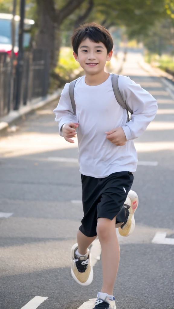 12-year-old boy,Smile,Spread your white and slender legs,jogging,full body,8K(nsfw)