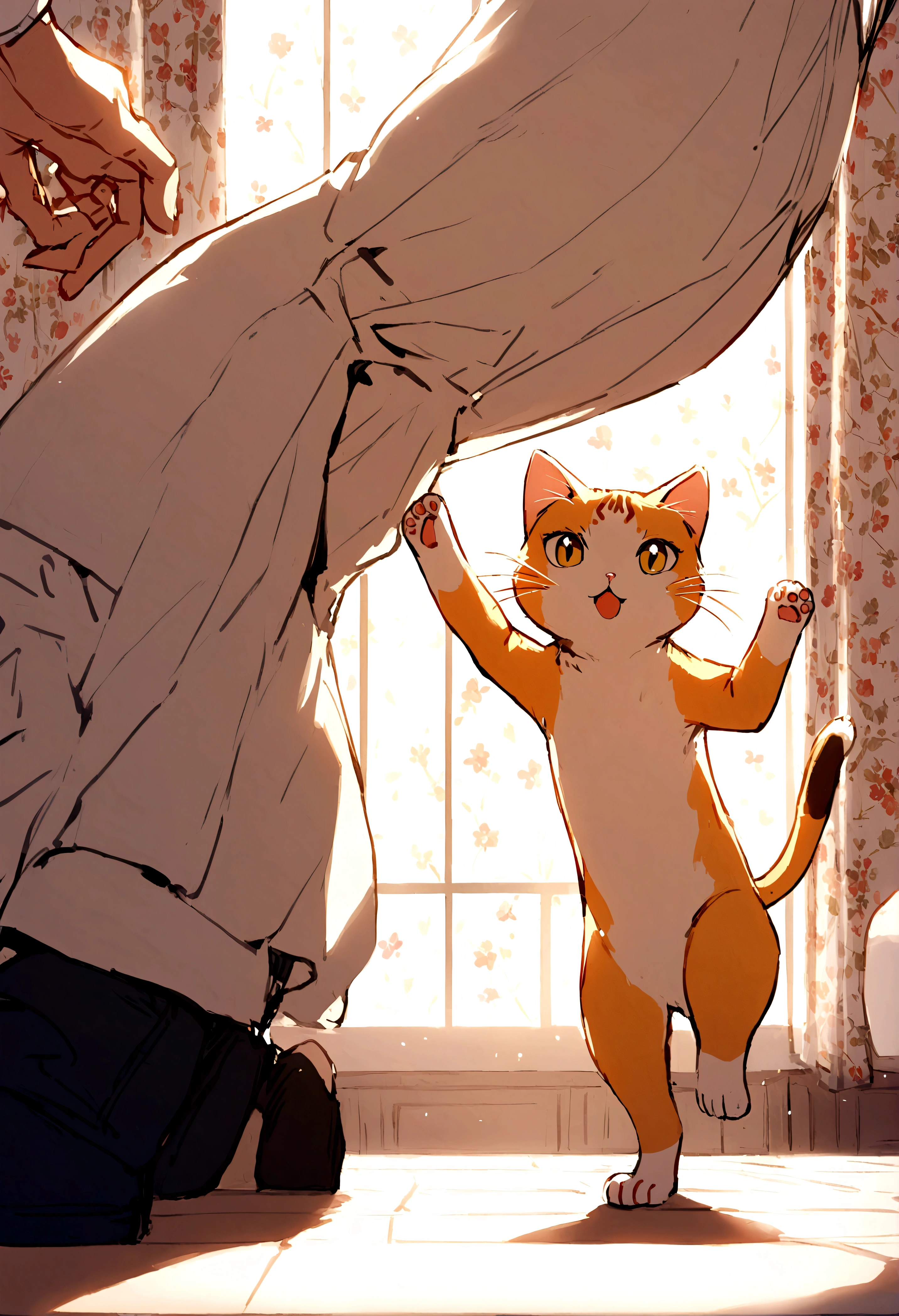 a boy dancing with sweets cat