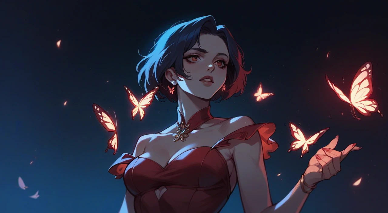 Woman in red dress and butterfly 