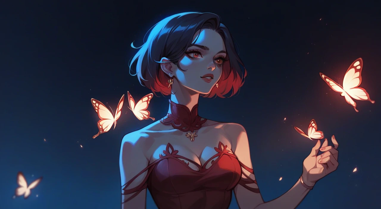 Woman in red dress and butterfly 