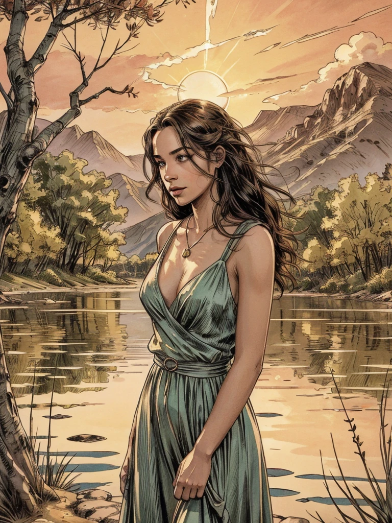 1 girl, serene expression, mesmerizing eyes, straight long hair, flowing dress, poised posture, porcelain skin, subtle blush, crystal pendant
BREAK
golden hour, (rim lighting):1.2, warm tones, sun flare, soft shadows, vibrant colors, painterly effect, dreamy atmosphere
BREAK
scenic lake, distant mountains, willow tree, calm water, reflection, sunlit clouds, peaceful ambiance, idyllic sunset, ultra detailed, official art, unity 8k wallpaper
, zentangle, mandala, night sultry look, seductive,
