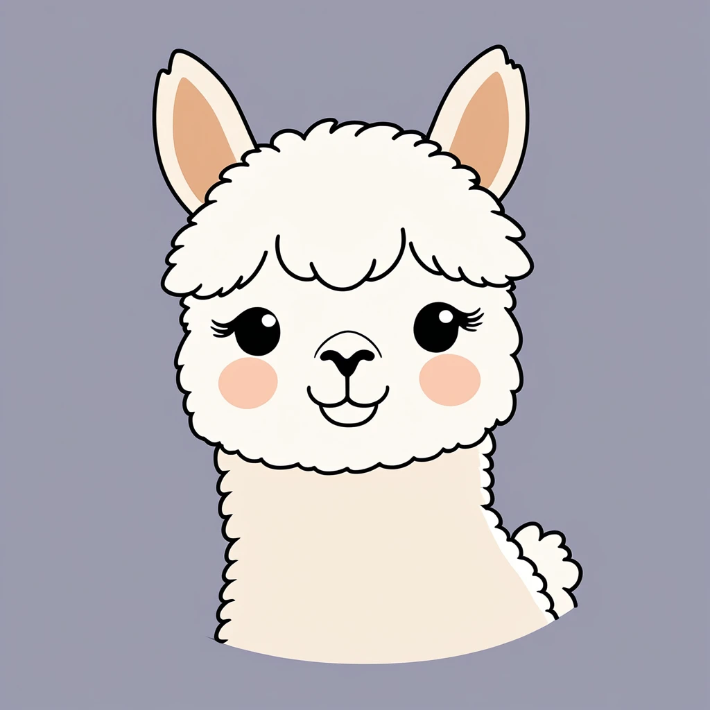 cute alpaca, illustration, vector graphics, strong contours
