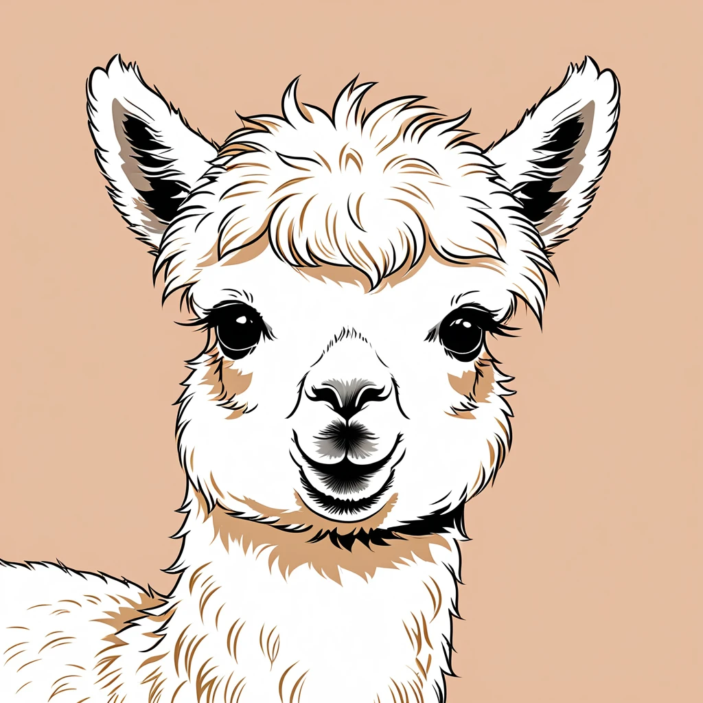 cute alpaca, illustration, vector graphics, strong contours