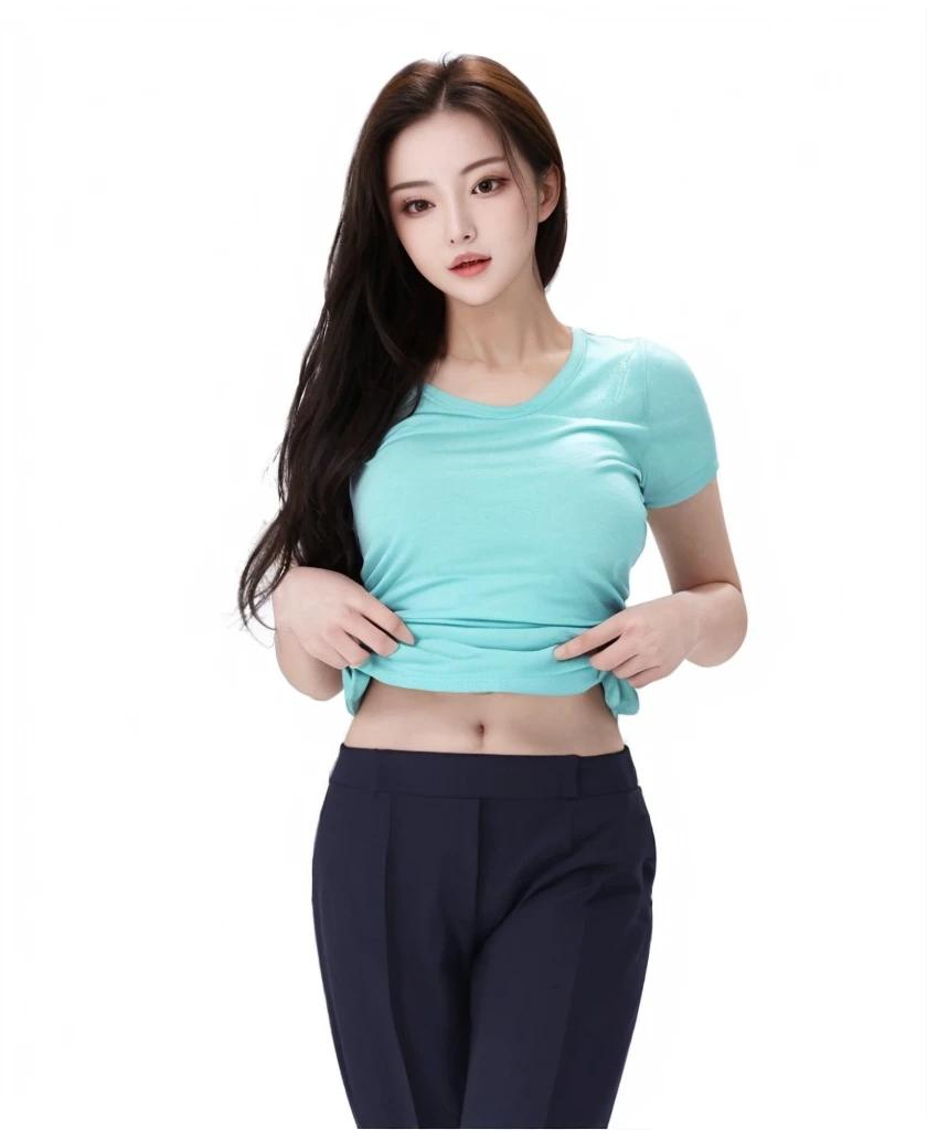 Beautiful woman lifts up her shirt