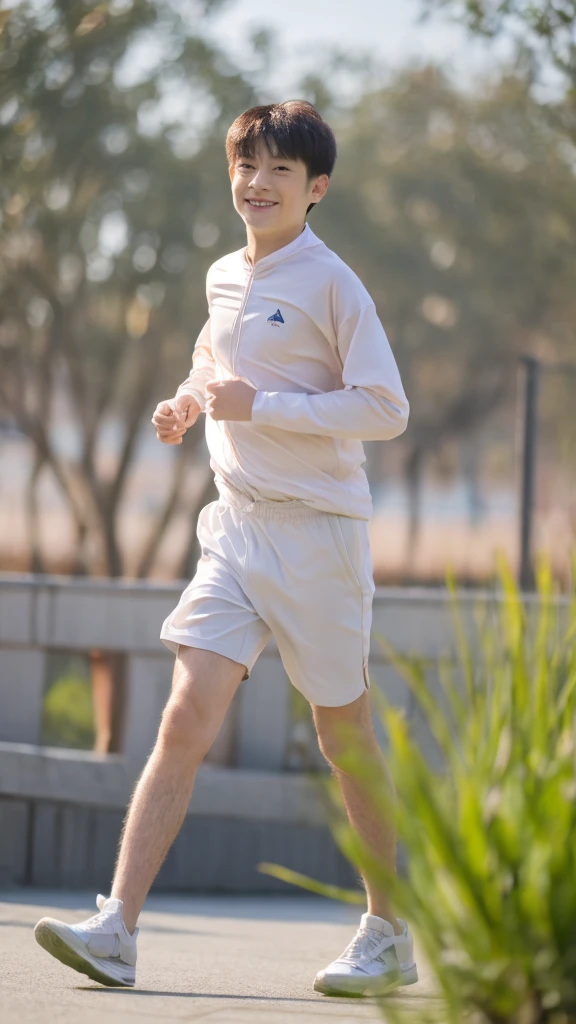 12-year-old boy,Smile,Spread your white and slender legs,jogging,full body,8K(nsfw)