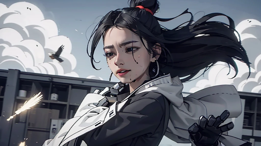 Goose city style scene，Black hair and clothes girl is crying，Let the bullets fly