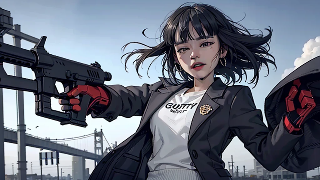 Goose city style scene，Black hair and clothes girl is crying，Let the bullets fly
