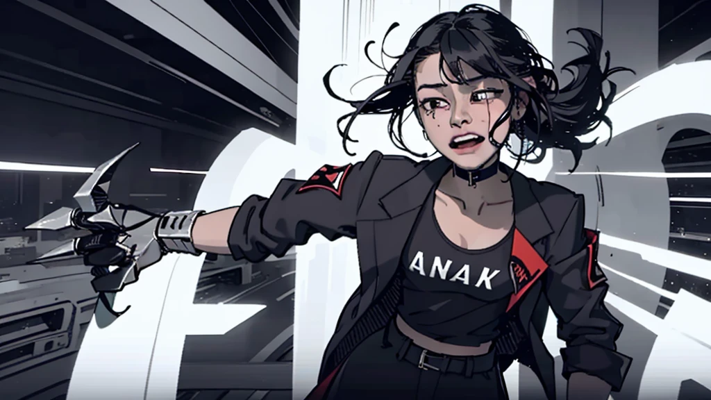 Goose city style scene，Black hair and clothes girl is crying，Let the bullets fly