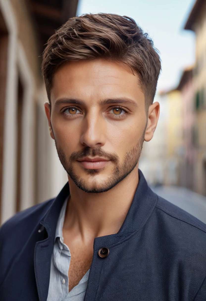 Handsome Italian, Brown short hair, Hazel eyes, short undercut hair, 30 years old, 4k, realistic