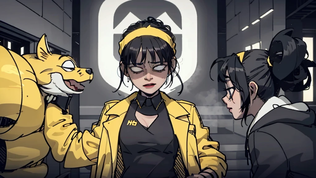 Goose city style scene,Black hair,The girl in the yellow suit is crying,