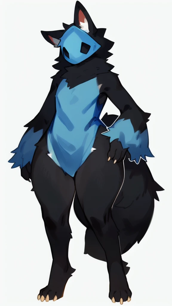  solo, 1girl, furry, full body, ((by bebebebebe)), (fluffy full black feral monster), (thick scruffy fur all over body:1.3), humanoid, brutish, think sharp claws, ((hair monster)), no face, (in white background), (7 ft tall), no mask, big hips, hour glass figure, (large breasts:0.7), ((puffy black fur)), poofy fur, neutral, ((long fluffy tail)),