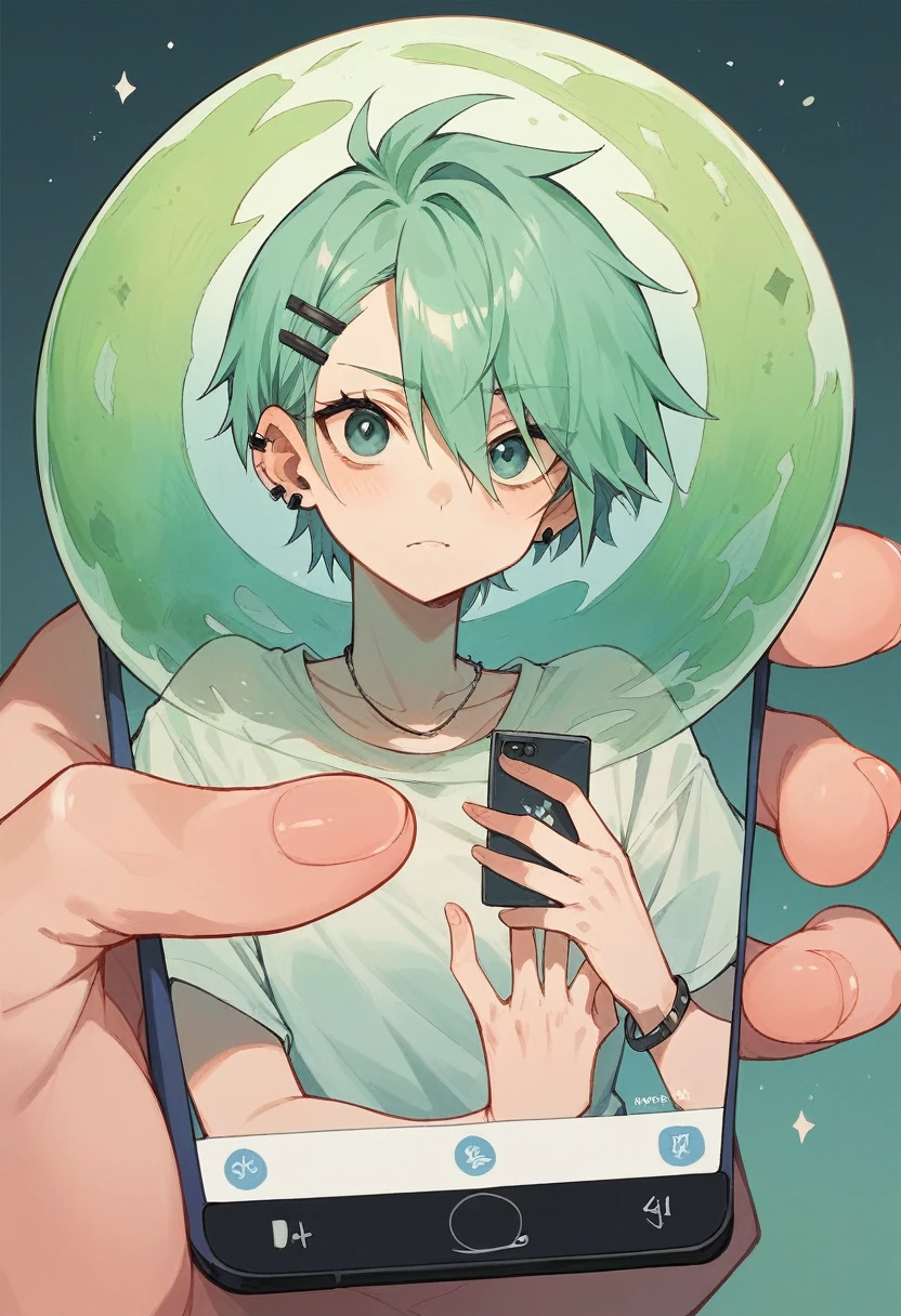 Create an image for the imaginary app sustain Scan, In the picture, a smartphone is supposed to scan a small globe, it's a lot about sustainability Please keep it minimalistic so that it can be used as a company logo. Main color green please.
