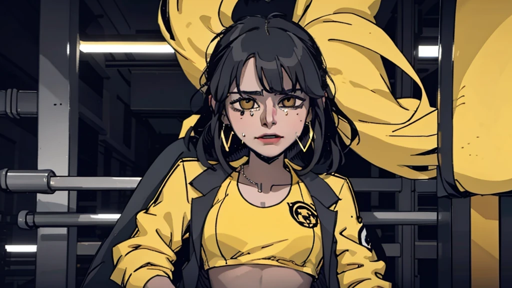 Goose city style scene,Black hair,The girl in the yellow suit is crying,