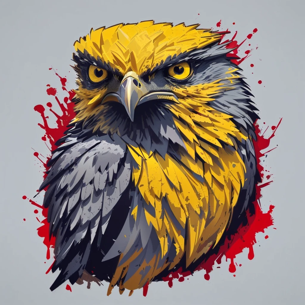 a close up of a bird with a yellow beak and red paint splatters, angry look, highly detailed vector art, angry looking, game of throne art, yellow beak, intense stare, an angry, ultra realistic illustration, by Galen Dara, in style of ultra realistic, with a yellow beak, intense painting, prideful look, eagle head, very angry