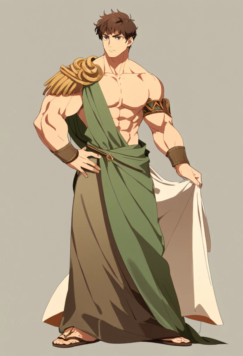 Ancient Romans,One Man,Robe,Are standing,Simple Background,Muscular,Meros,whole body,youth,thin,Brown Hair,