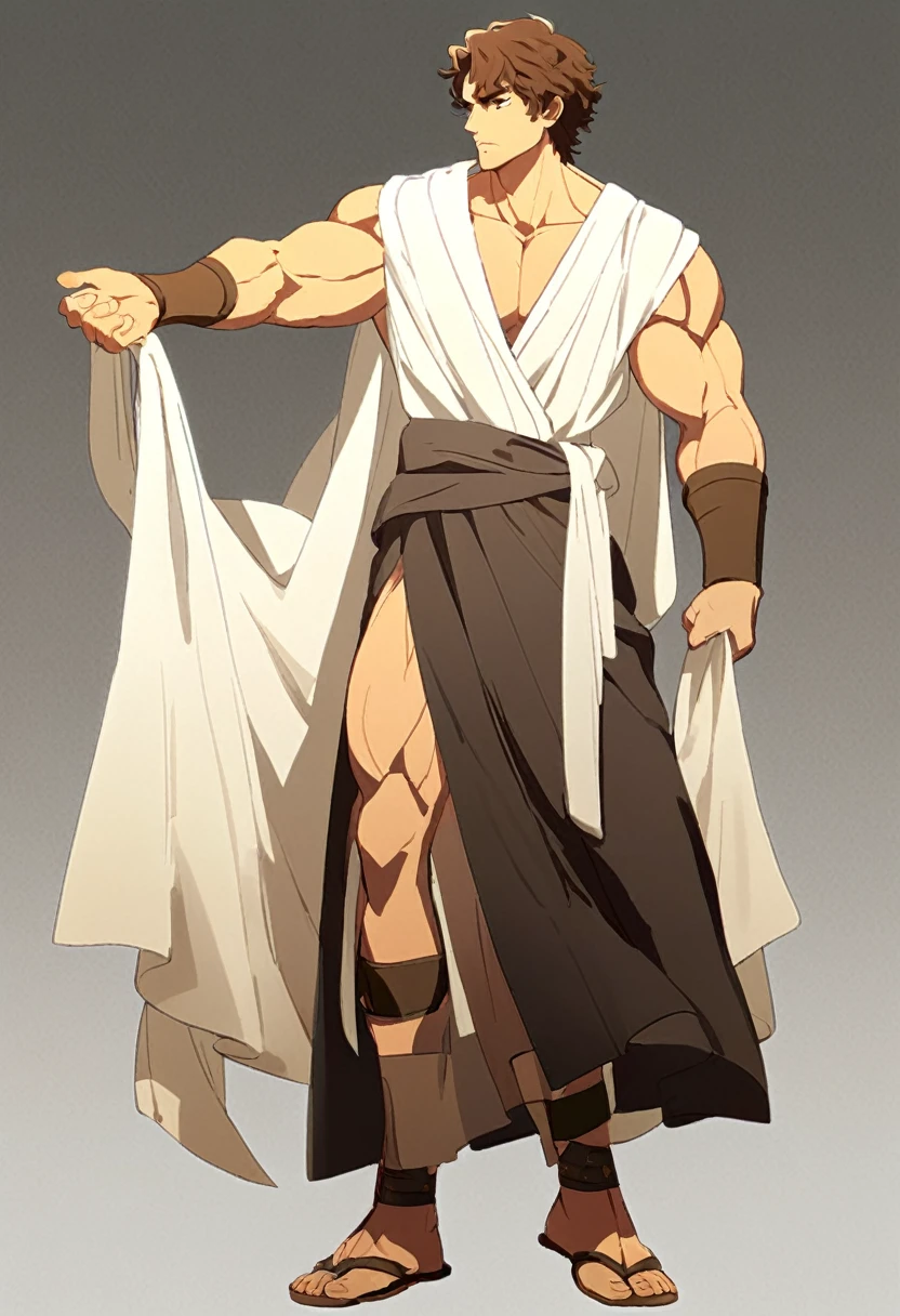 Ancient Greeks,One Man,Robe,Are standing,Simple Background,Muscular,Meros,whole body,youth,thin,Brown Hair,
