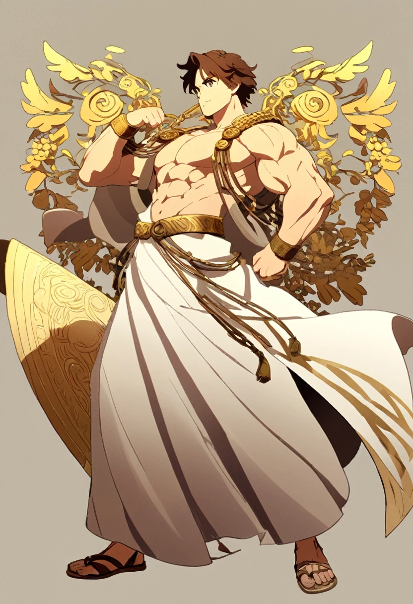 Ancient Greeks,One Man,Robe,Are standing,Simple Background,Muscular,Meros,whole body,youth,thin,Brown Hair,