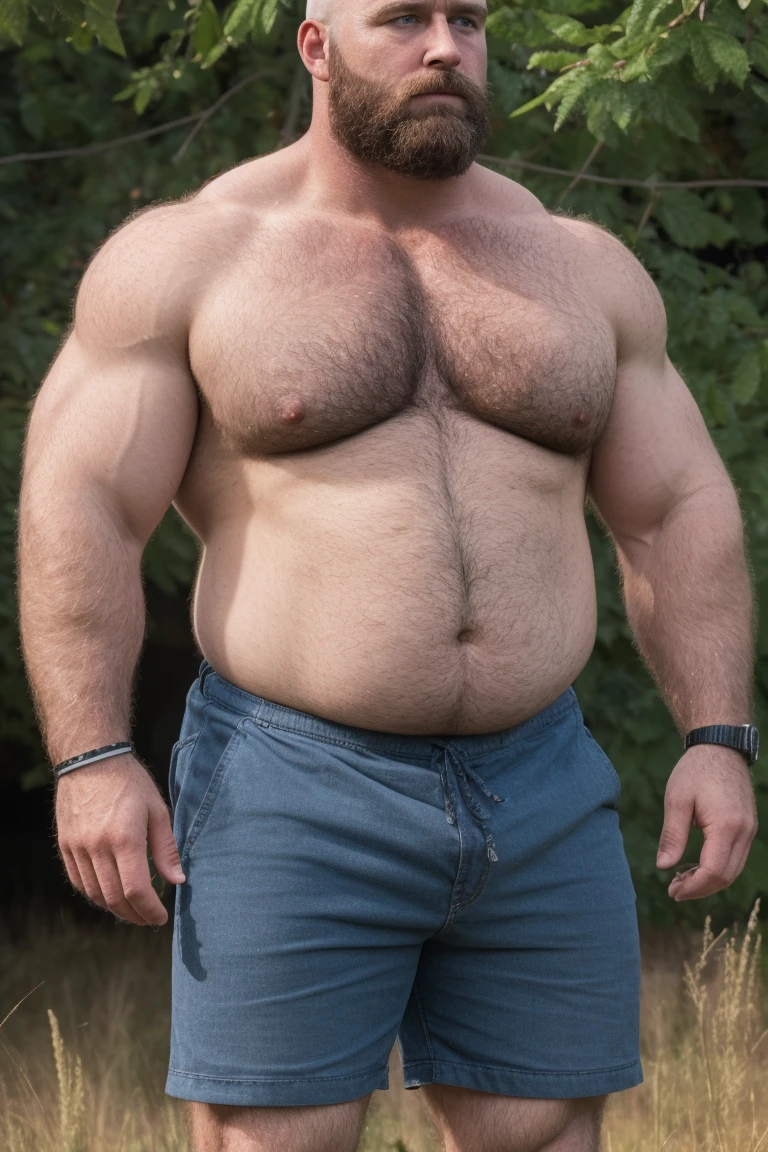 8K HIGH RESOLUTION HDR Very Extremely Realistic Very Detailed High Quality Create a professional studio-style 8K HDR Very Real photograph featuring a middle-aged daddy rugged bodybuilder muscle bears man , burly, very realy detailed hairy, 8K very realistic beared big daddy muscle bear,  and 8K very realistic detailed rugged burly man in shorts. Very Realistic detailed shorts, very realistic hair, very realistic beards, very realistic thick chubby fat neck, very realistic neck lines, very realistic detailed neck, very realistic belly, very realistic burly chest, very realistic detailed hairy burly strong chest and arms, very realistic detailed hairy burly strong chest and arms, very realistic pecs, very realistic burly muscle bear body, very realistic nipples, very realistic burly muscle bear body, very realistic face, very realistic detailed face, very realistic eyes, very realistic detailed eyes, very realistic pupils, very realistic detailed pupils, very realistic head, very realistic waist, very realistic facial features, very realistic burly arms, very realistic elbows, very realistic hands, very realistic pecs, very realistic belly, very realistic human man body, very realistic bellybutton, very realistic wrists, very realistic fingers, very realistic fingernails, very realistic shoulders, very realistic mouth, very realistic lips, very realistic mens clothing, very realistic detailed mens clothing. 8K HDR Very Realistic Hairy Bearded Burly Muscle bear Photoshoot, A very realistic burly muscle bear man in a Farm,  8K HDR Very Realistic Intricately Detailed, 8K HDR very realistic detailed Farm surroundings, 8K HDR very realistic surroundings lighting, No Deformities, captured with a 85mm lens by a world famous photographer, 8K HDR Very Ultra Realistic and 8K HDR Very Realistic Photograph, 8K HDR Clear HDR Quality full with very realistic real details. Make him very fat and have a fat and big chest and make him thick and big.
