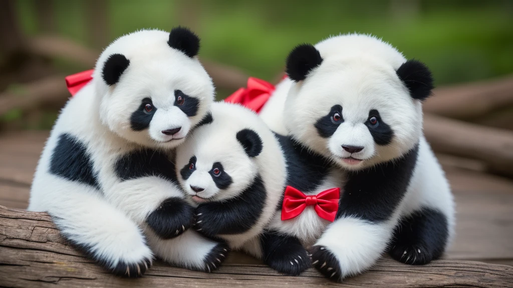 panda bear couple Embraceging each other with a red bow, Embrace, Embraceging each other, panda panda panda, Embraces, sweet Embraces, panda, feng zhu |, cute panda, Embraceging, shui mo hua, cute and cute, Relationship, cute, at last, netflix, pal, Panoramic view, Photo medium shot, Embrace, "High quality images", World Wildlife Fund