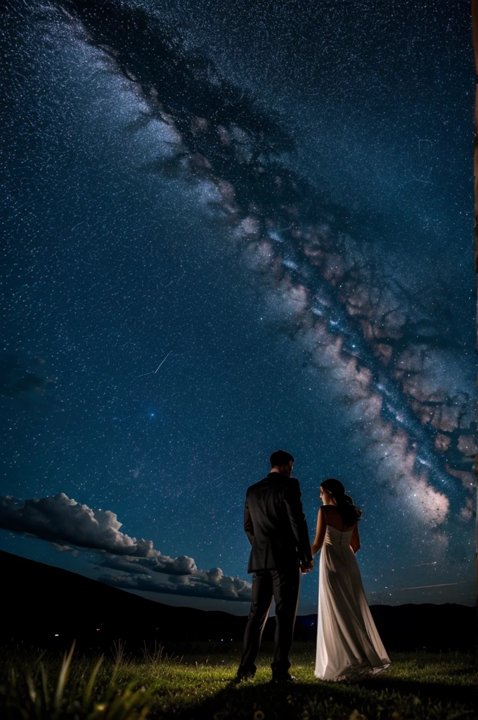 2 lovers under a shower of shooting stars