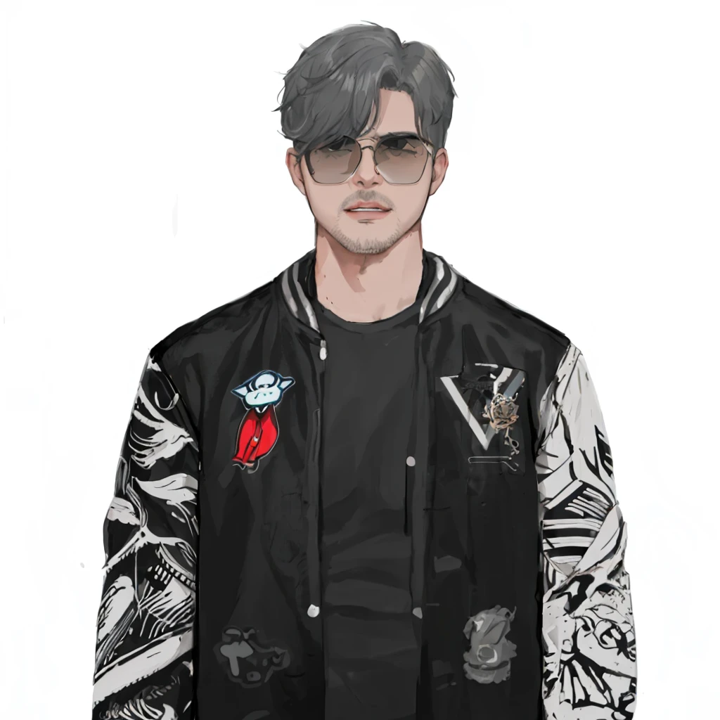arafed image of a man with a jacket and sunglasses, portrait of kpop idol, inspired by Russell Dongjun Lu, in style of digital illustration, 2d portrait, inspired by Kim Myeong-guk, official character illustration, realism artstyle, inspired by Kristian Kreković, inspired by Gang Hui-an, official fanart, digital illustration portrait