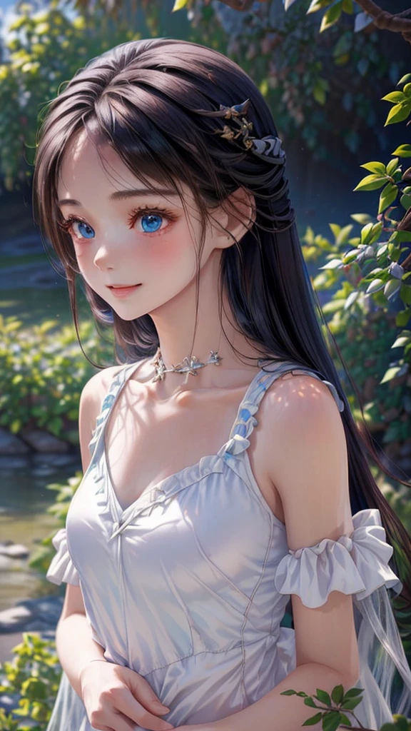 ((masterpiece)), ((highest quality、Ultra high definition)), (Very detailed),8K、Photo quality、((Amazingly cute girl)),(((-yeld gi)), Two people, , (Beautiful emerald blue eyes), ((smile)),In the open-air bath overlooking the sea, Beautifully arranged black hair in twin tails、whole body、Cute lolita maid style swimsuit))、Professional Lighting、(White lace knee-highore detailed and beautiful)、(More details and cutenesore realistic)、(((Just wear light clothing)))、プールではしゃぐ、