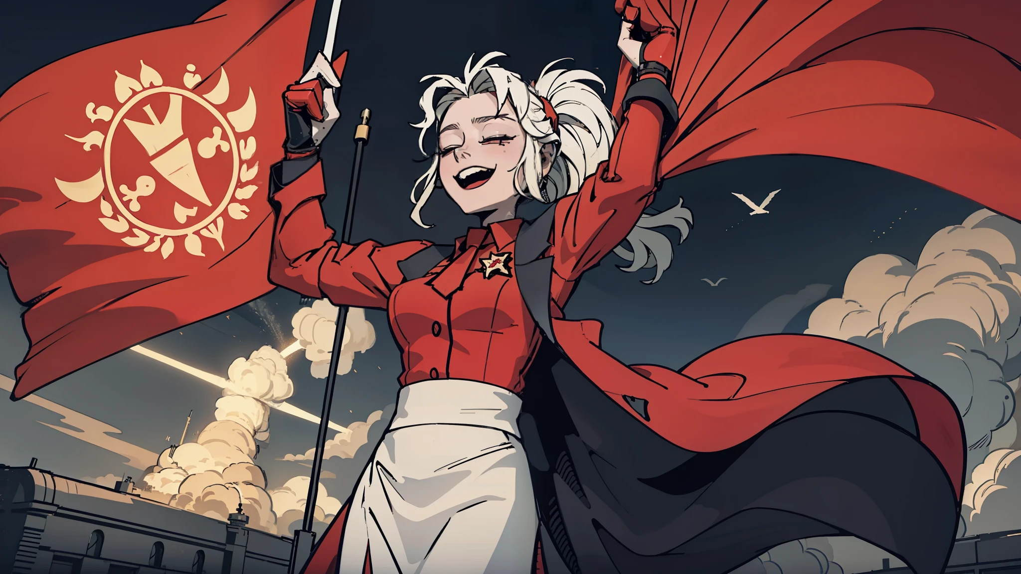 Soviet style scene，Maid，Red flag flying，Spectacular，Magnificent，style，
