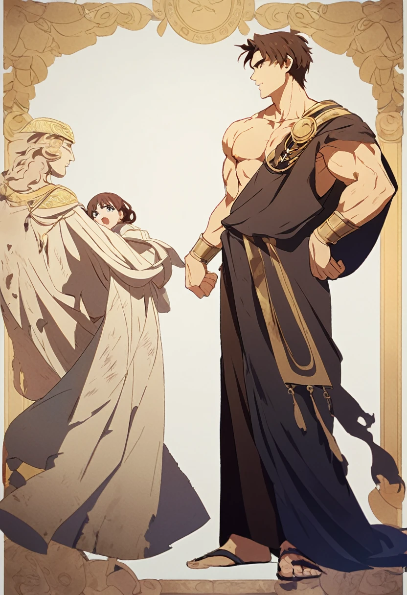 Ancient Greeks,One Man,Tattered robes,Are standing,Simple Background,Muscular,Meros,whole body,youth,thin,Brown Hair,