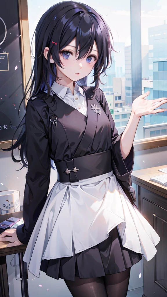 Beth,,Expose the private part,Sexual turn,Long black hair,Big ,Purple eye,tmasterpiece,best qualtiy,ultra - detailed,illustratio,epic lighting,cinematic compositions,isometry,1girl,独奏,adolable,black color hair,red hair clips,formal,a captivating gaze,captivating posture,classroom,peeking out upper body,Be red in the face,seduct ,Shut your mouth,(8K:1.1),hand,Black pantyhose,Disdainful look,Disgusted expression,Japanese high school uniforms