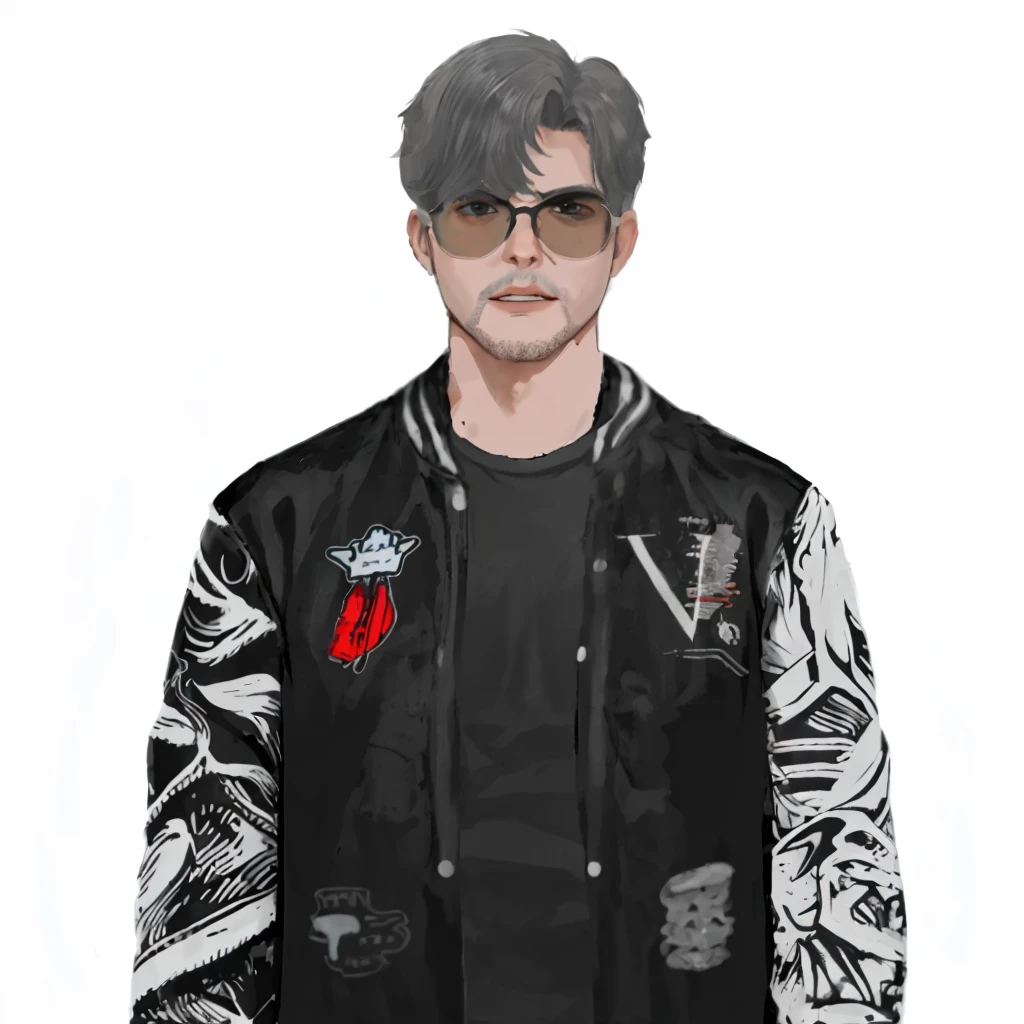 (masterpiece:1.2, best quality), (1men, solo, upper body:1.2),flat face,Hair: buzz cut,Clothing: oversized, distressed denim jacket with patches and pins, paired with black skinny jeans and combat boots, Hanging out in an underground music venue or street art exhibit