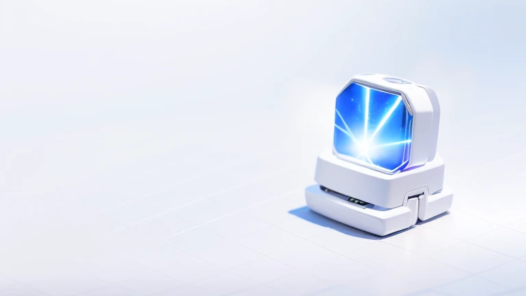 There is a small white device，It has a blue and white pattern on it, Available images, wide image, , picture, C4D style, High-quality rendering, Energetic, Clean digital rendering, Clean 3D Rendering, In the background, Clear and clean shapes, Isometric style, Background Image, Geometric 3d rendering