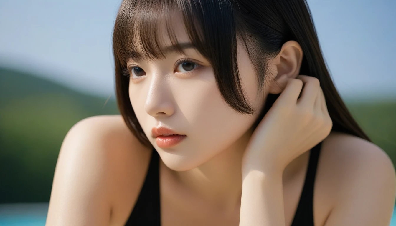 8K, Ultra-high resolution, Highest quality, masterpiece, 三分割法によるphotograph,Surreal, photograph, 1 Girl, (:1.3), pretty girl, Cute face, Beautiful eyes in every detail, 細かくdetailedに,masterpiece,One Girl:1.2, Japan Female Announcer,upper body,athletic,Bob with bangs,shiny hair,furious,Black Hair,The perfect swimsuit for competitive swimwear,High leg cut,Camel Toe,Looking at the audience、beauty、(((Ideal body type))),A cup small breasts :2,、Portraiture:2、Perfect Anatomy、鮮明なdetailed、detailed、Surreal、Light and shadow,Strong light
