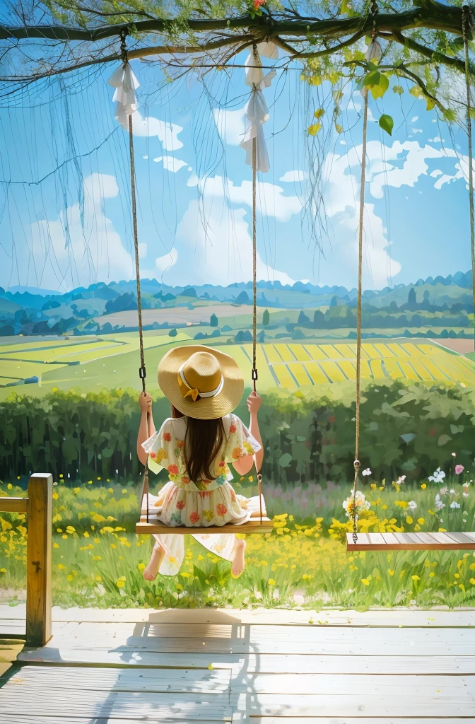 There was a woman, hair blonde, pretty legs, sitting on a swing