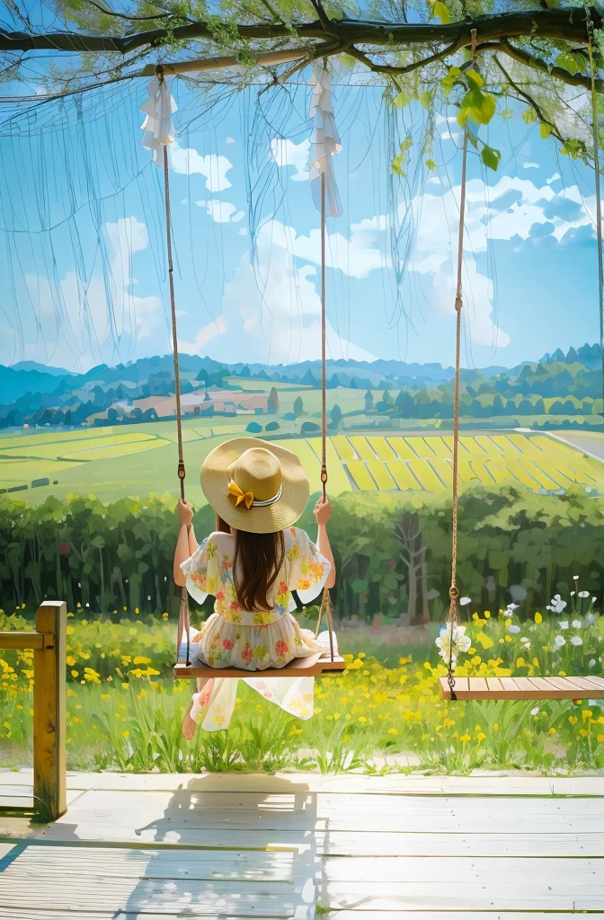 There was a woman, hair blonde, pretty legs, sitting on a swing