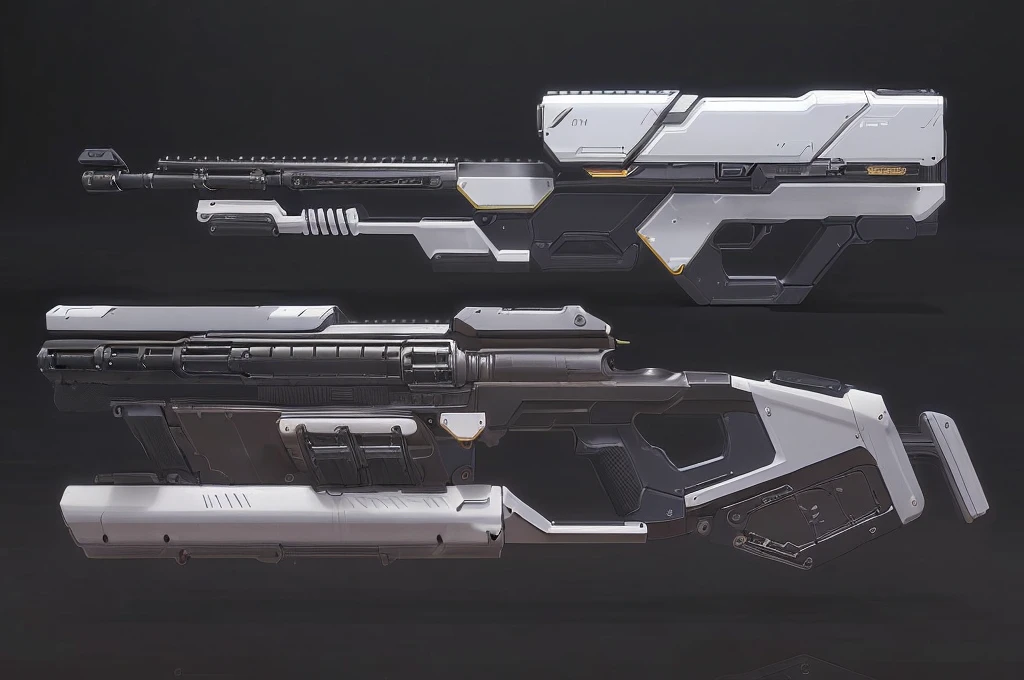 (masterpiece, top quality, best quality, official art, beautiful and aesthetic:1.2),(8k, best quality, masterpiece:1.2), CGgameguniconcsw, no humans,( black background:1.3), science fiction, gradient, gradient background, weapon, vehicle focus,grey design, Science fiction, gun