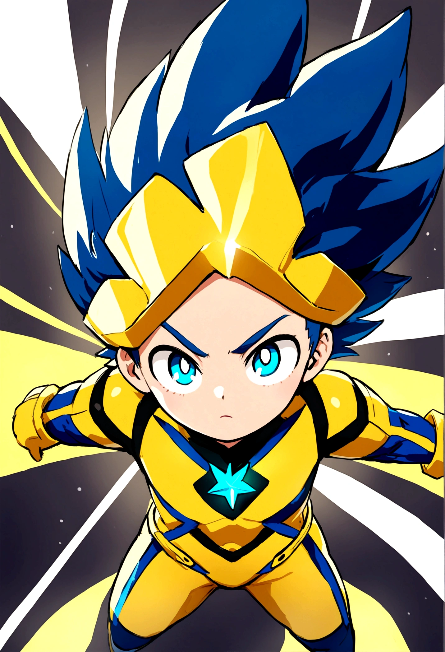 Little shotacon boy with star powers dresses in yellow and has blue eyes anime style from My hero academia A short little boy