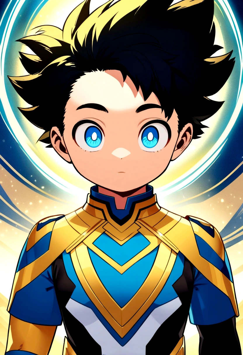 Little shotacon boy with star powers dresses in yellow and has blue eyes anime style from My hero academia A short little boy