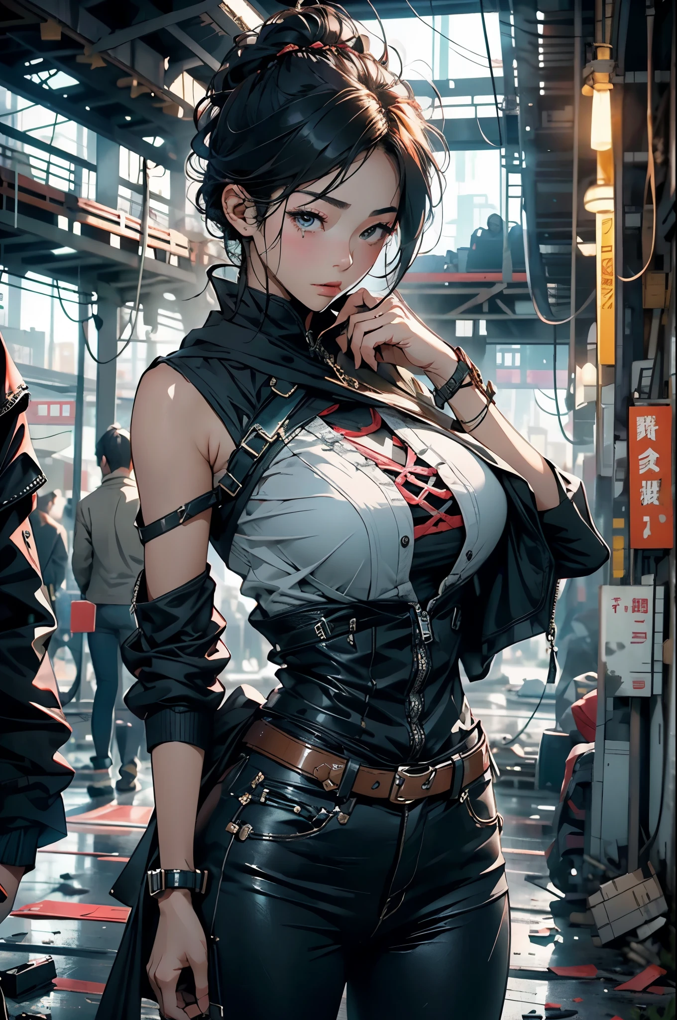 In the destroyed future city,身穿未来派盔甲的sex感女的中景照片,There are scratches and stains on the photo, fantasy, Science fiction, 美しい女sexな顔, charming, sex, haze, 明亮charming的眼睛, 戏剧sex, A masterpiece of the highest quality, Practical, familiar, 8K, Human Development Report, Shallow depth of field, light, bloom, Light, Chromatic Aberration, Clear focus,huge , Crazy breast swelling, Chest larger than shoulder blades, Big breasts and thin waist,(huge breasts:1.2),Hydrated skin((rogue))((非常huge乳房)),((Grooves reveal original skin))
