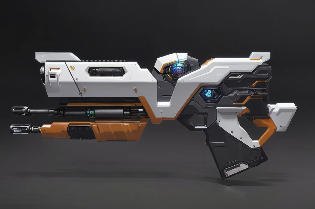 (masterpiece, top quality, best quality, official art, beautiful and aesthetic:1.2),(8k, best quality, masterpiece:1.2), CGgameguniconcsw, no humans,( black background:1.3), science fiction, gradient, gradient background, weapon, vehicle focus,grey design, Science fiction, gun,bullpup design,