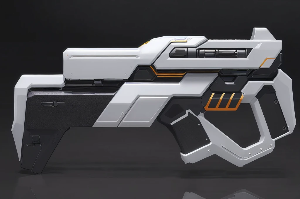 (masterpiece, top quality, best quality, official art, beautiful and aesthetic:1.2),(8k, best quality, masterpiece:1.2), CGgameguniconcsw, no humans,( black background:1.3), science fiction, gradient, gradient background, weapon, vehicle focus,grey design, Science fiction, gun,bullpup design,